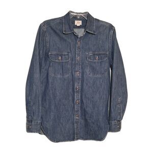 J Crew Midweight Denim Workshirt Mens Size S Dark Wash Utility Shirt 100% Cotton